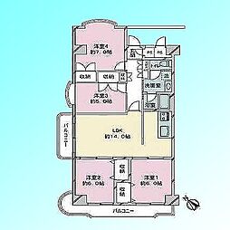 芝園ハイツ1号棟 4LDKの間取図画像
