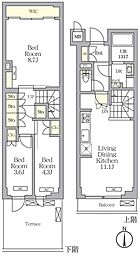 東急東横線 都立大学駅 徒歩7分の賃貸マンション 1階3LDKの間取り