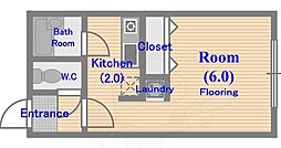 モデュロール武蔵野中町 ワンルームの間取図画像