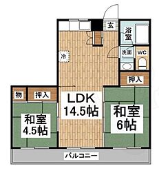 三鷹台サンハイツ 2LDKの間取図画像