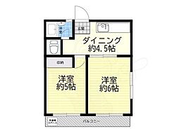 中村ビル 2DKの間取図画像