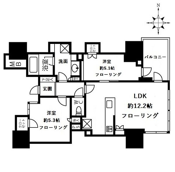 パークホームズ川越新富町アドーア 706｜埼玉県川越市新富町１丁目(賃貸マンション2LDK・7階・53.77㎡)の写真 その2