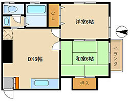 ビューハウス浪花 2DKの間取図画像