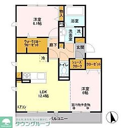 リヴェール南流山D 2LDKの間取図画像