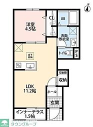 リーブルファイン三郷半田II 1LDKの間取図画像
