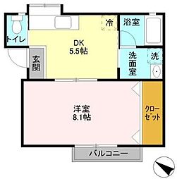 マイルーム藤4 1DKの間取図画像