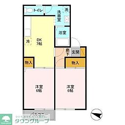 ランセ今谷B棟 2DKの間取図画像