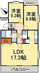 シャンクレール南流山 2LDKの間取図画像