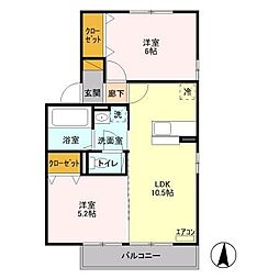 セジュールウィット幸房 2LDKの間取図画像