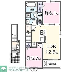 レジーナガーデンB 2LDKの間取図画像