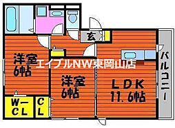 ソレイユA 2LDKの間取図画像
