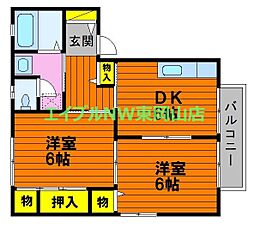 フローラル東岡山C 2DKの間取図画像