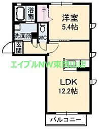 セシリエールB 1LDKの間取図画像