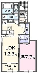フェリスガーデン 1LDKの間取図画像
