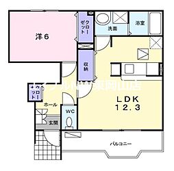 グランディールB 1LDKの間取図画像
