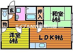 サンビレッジ竜之口E 2LDKの間取図画像