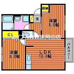 グリーンコートB 2LDKの間取図画像