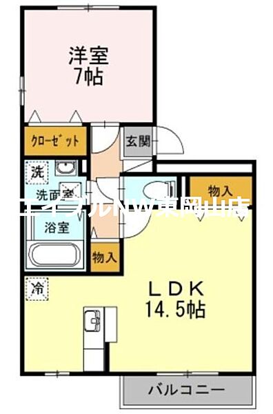 アルカディアＦ棟 ｜岡山県岡山市中区清水(賃貸アパート1LDK・2階・50.37㎡)の写真 その2