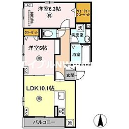 エマーブルMグラン　II棟 2階2LDKの間取り