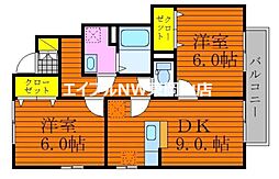 アルカディアD 2DKの間取図画像