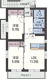 ペアーフィールドA 2LDKの間取図画像