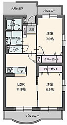 フルスパシェンテ 2LDKの間取図画像