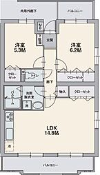 オーポンスクエア 2LDKの間取図画像
