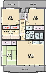 コルティーレ弐番館 3SLDKの間取図画像