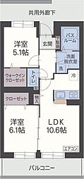 ルシエルブルー 2LDKの間取図画像
