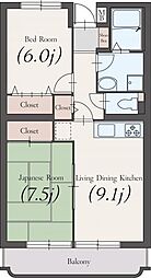 アビタシオン比留川 2LDKの間取図画像