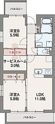 クルベルク 2SLDKの間取図画像