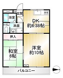 プランドール恋ケ窪 2DKの間取図画像