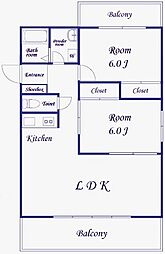 ファラオ国立 2LDKの間取図画像