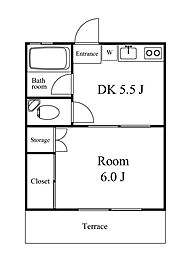 まどか荘 1DKの間取図画像