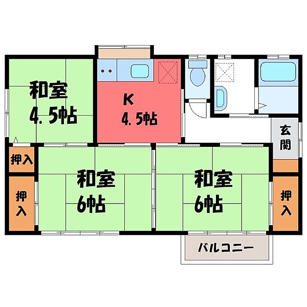 栃木県真岡市大谷新町(賃貸一戸建3K・1階・49.68㎡)の写真 その2