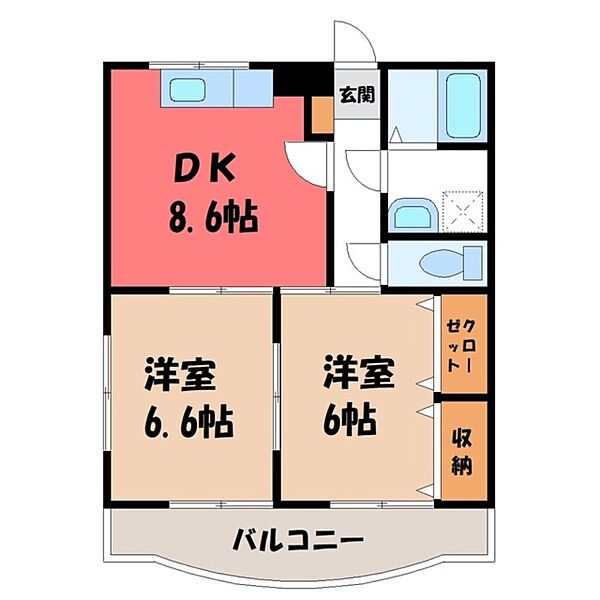 栃木県宇都宮市鶴田町(賃貸マンション2DK・3階・50.54㎡)の写真 その2