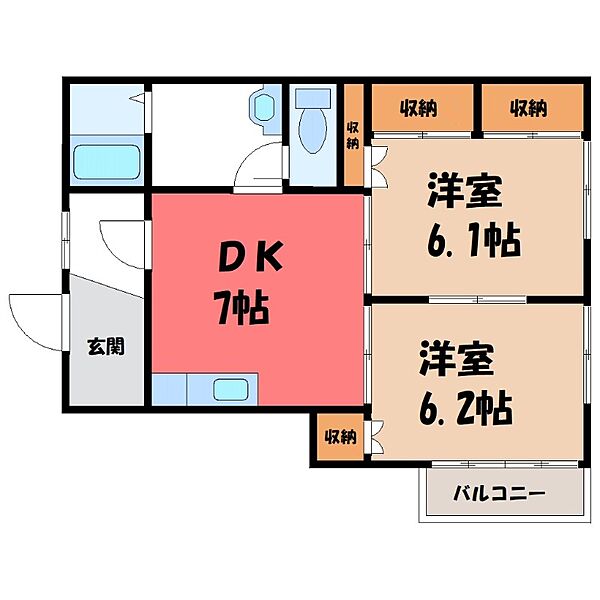 栃木県鹿沼市府所町(賃貸アパート2DK・1階・48.17㎡)の写真 その2