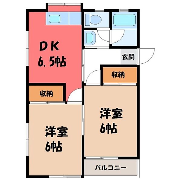 栃木県さくら市草川(賃貸アパート2DK・2階・39.74㎡)の写真 その2