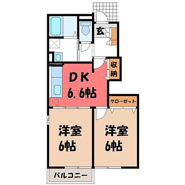 栃木県さくら市氏家(賃貸アパート2DK・1階・44.70㎡)の写真 その2