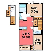 栃木県小山市城西1丁目（賃貸アパート2LDK・2階・55.66㎡） その2