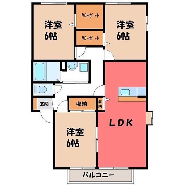 栃木県栃木市都賀町合戦場(賃貸アパート3LDK・1階・68.45㎡)の写真 その1