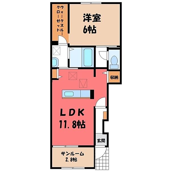 栃木県小山市大字喜沢(賃貸アパート1LDK・1階・50.07㎡)の写真 その2