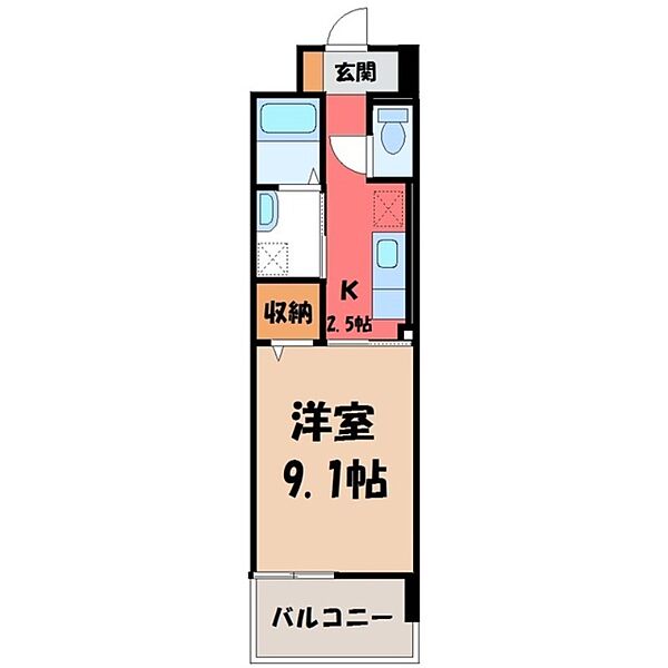 栃木県宇都宮市上横田町(賃貸マンション1K・4階・30.96㎡)の写真 その2