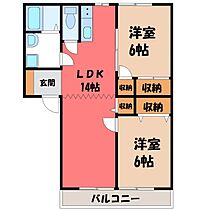 栃木県宇都宮市西川田5丁目（賃貸マンション2LDK・1階・54.67㎡） その2