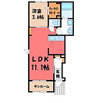 栃木県小山市大字喜沢（賃貸アパート1LDK・1階・41.53㎡） その2