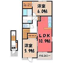 栃木県栃木市箱森町（賃貸アパート2LDK・2階・57.21㎡） その2