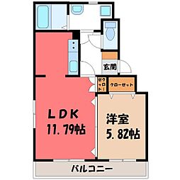 ドリームタウン三和B棟 1LDKの間取図画像
