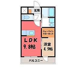 クレシェンテ 2階1LDKの間取り