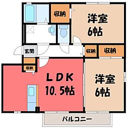 ガーデンヒルズB 2LDKの間取図画像