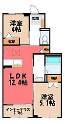 宇都宮市下栗町アパート 2LDKの間取図画像